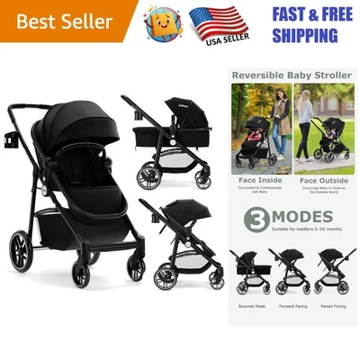 High Landscape Folding Baby Stroller with Adjustable Canopy & Storage Basket - Image 1 of 4
