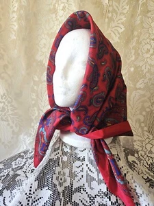Sarah Coventry Scarf Red Paisley Folk Art Print 31" Square Vintage - Picture 1 of 4