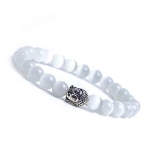 Dije de cabeza de Buda de selenita pulsera cuentas curativas de cristal colección dije - Imagen 1 de 2