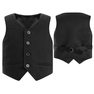 Kids Boys Button Down Dress Waistcoat Slim Fit Birthday Party Formal Suit Vest - Picture 1 of 43