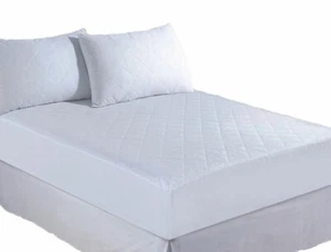 Protector de colchón acolchado de polialgodón profundo 33 cm falda relleno de fibra hueca todos los tamaños - Imagen 1 de 10