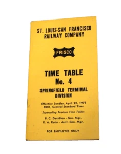 Frisco Railway Time Table 1979 No. 4 Springfield Terminal St Louis San Francisco - Imagen 1 de 4