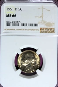 1951 - D NGC MS66 JEFFERSON NICKEL!!  #B47542 - Picture 1 of 2