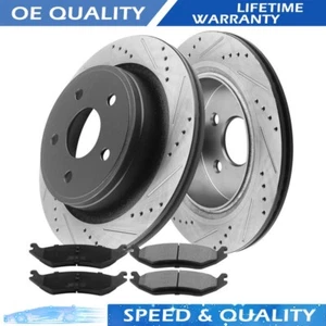 Rear Drilled Brake Rotors Ceramic Pads for 2005-2018 Dodge Ram 1500 5 LUG Rotor - Picture 1 of 9