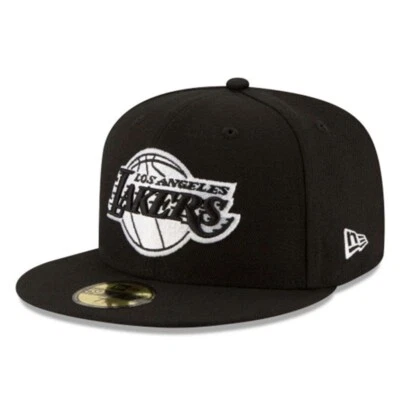 New Era Los Angeles Lakers 59FIFTY Fitted Hat Cap Black WHITE Size 7 1/2 - Image 1 of 4