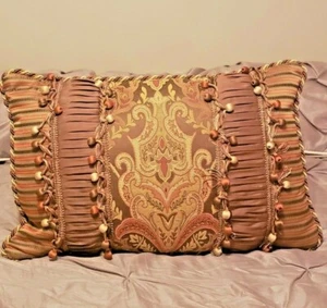 Decorative Pillow Reversible Rectangular Tassels Gold Burgundy Red - Picture 1 of 9