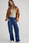 M We The Free People Blue Modern Love High Rise Pull On Button Drawstring Pants