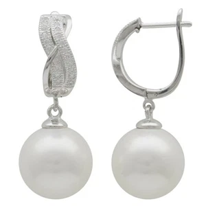 Ohrringe Creolen mit Perlen Muschelkernperlen Zirkonia weiß 925 Silber, Damen - Bild 1 von 2