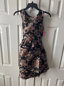 Kinder Place Mädchen schwarz & gold Blumen Kleid mit Gürtel 12 - Bild 1 von 11