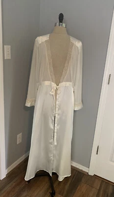 Bata Angélica Vintage Años 90 Satén Dorado Encaje Gasa Boudoir Boho Plumero Etéreo Foto 1 de 4