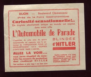 Dijon publicité ancienne.automobile de Parade .blindée d'Hitler entre-aide Armée - Foto 1 di 1