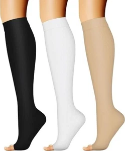 Medical Relief High knee Compression Socks Flight Stockings Support Open Toe UK - Picture 1 of 16