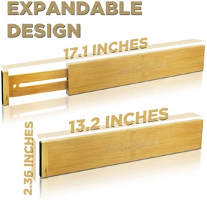 Adjustable Bamboo Drawer Dividers For Clothes And Kitchen Expandable - Picture 1 of 4