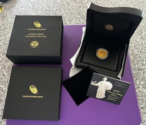 2016 Standing Liberty Quarter Centennial Gold Coin Original Box COA Cover
