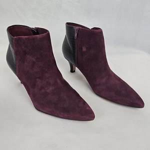 Clarks Womens Burgundy Suede Leather Kitten Heel Zip Ankle Boots Faux Croc UK8 - Picture 1 of 15