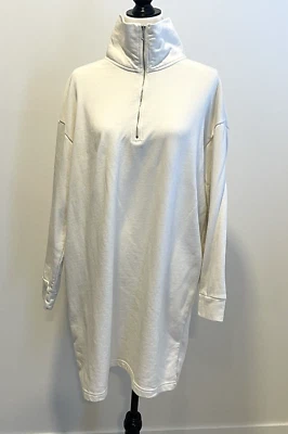 H & M Womens Dress L White Ivory Sweatshirt Fleece Knit Half Zip High Neck NEW - Image 1 of 4