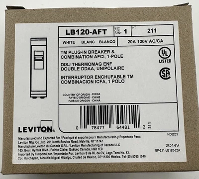 LOT 5 PC New Circuit Breaker Leviton LB120-AFT 20 Amp 1 Pole 120V AFCI-ARC-FAULT