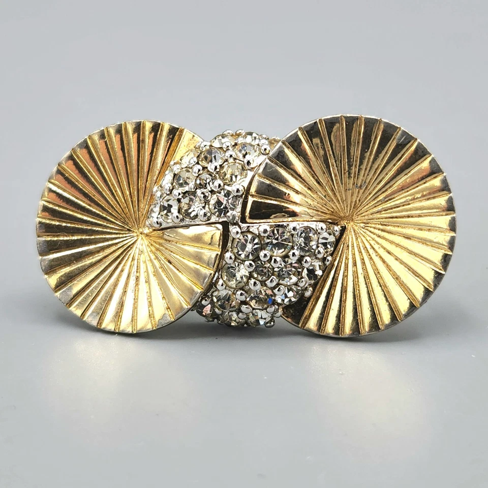 Broche Pavé Cristal Círculo Volantes Placa Oro Numerada Firmado Pennino Retro Foto 1 de 4