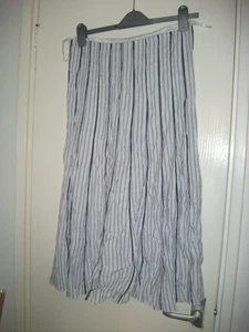 Per Una, M&S size 10 L, women's long flared skirt, linen, blue and white stripes - Picture 1 of 3