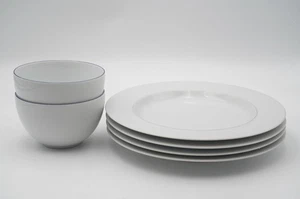 Crate & Barrel Epoch Blue Line Dinner Plate, Cereal Bowl *SELECT* - Picture 1 of 11