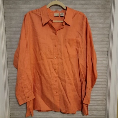 Blusa feminina LL Bean de linho com botões plus 1X grande coral colarinho Y2K - Imagem 1 de 4