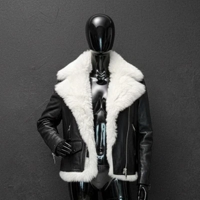 Chaqueta de motociclista AllSaints Lyra de piel de cordero de piel de oveja talla grande negra Foto 1 de 4