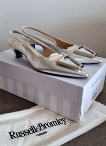 Russell & Bromley STAND OUT Slingback Kitten Heel In Silver Size UK 5 - Picture 1 of 15