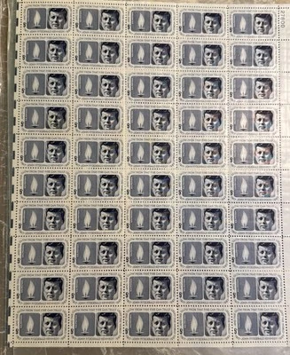John F Kennedy Enternal Flame 5 Cent Stamp 50 pc Sheet, Released 1964 - Image 1 of 4