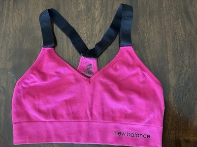 Preowned, New Balance Sports Bra Womens Pink Black Raceback Stretch Pullover, LG - Image 1 of 4