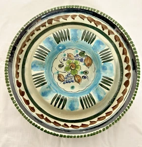 Cenicero redondo vintage de cerámica mexicana Tonala arte popular azul verde marrón - Imagen 1 de 7