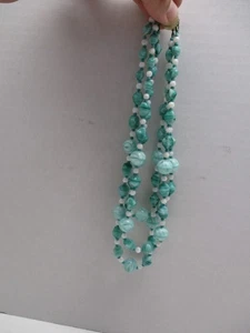 Mint Seafoam Green Pearlescent Round Bead Three Strand Necklace Vintage - Picture 1 of 8