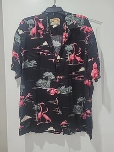 Vintage Paradise Found Mens 100% Rayon X-Large Hawaii Shirt Palms/ Flamingos - Picture 1 of 5