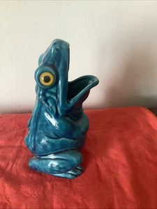 Frog Spoon Warmer Singing Vibrant Turquoise Blue Glass Eyes Quirky Old Antique - Picture 1 of 6