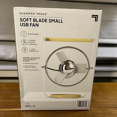 New Sharper Image White Soft Blade 2-Speed Small Desk USB Powered Quiet Fan - Image 1 of 4