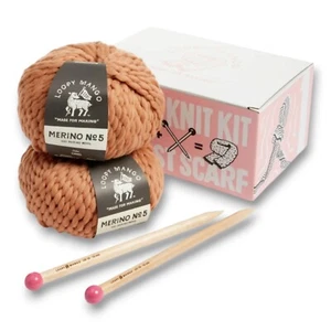 Loopy Mango Merino Wool DIY All You Knit My First Scarf Camel Knitting Kit NEW - Picture 1 of 4