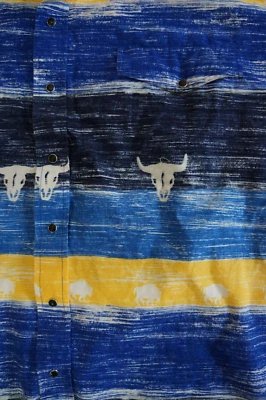 Camisa occidental Roper Pearl Snap para hombre XXL azul amarillo calavera de toro de búfalo Foto 1 de 4