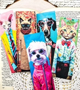 Handgefertigtes 5er Set Kostüm Haustiere Set #2 Hunde und Katzen Karton Lesezeichen - Bild 1 von 3