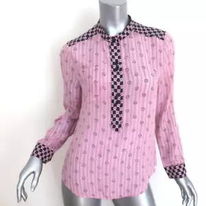 Isabel Marant Contrast-Trim Top Pink Striped Silk Size 40 Long Sleeve Blouse - Picture 1 of 9