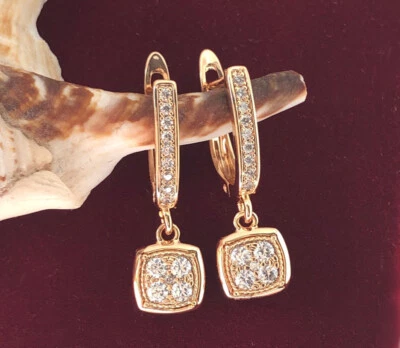 Luxus Ohrringe Creolen Hänger Zirkonia Kristalle 750er Gold 18K vergoldet - Bild 1 von 4