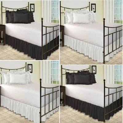 Saia de cama com babado preto sólido branco 700 TC algodão canto dividido EUA tamanho de cama gota - Imagem 1 de 2