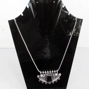 Collar de Cadena Larga Chapado en Plata Ónix Negro Piedra Sigle Talla 22" Colgante Joyería - Imagen 1 de 8