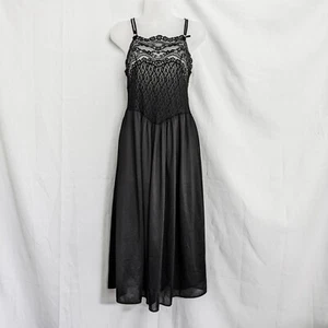 VTG Cinema Etoile Size M Black Lace Nylon Long Nightgown Floral Rose USA - Bild 1 von 13