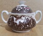 Vintage Old China Bowl Lid Condiment coach taverns Tudor brown White dining tabl