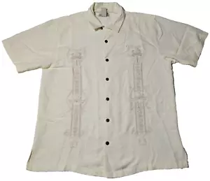 TRADER BAY Men Large Ivory Rayon Blend Embroidered Button-Up Shirt - Picture 1 of 15