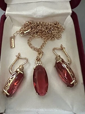 "Nuevo collar colgante ovalado rubí rojo enchapado en oro rosa de 14k tamaño cadena de 20""" Foto 1 de 4