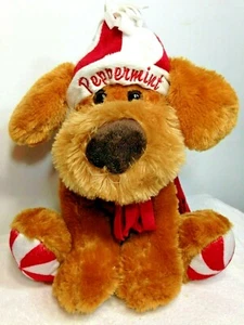 Dan Dee Peppermint Puppy Dog Brown Plush Stuffed Animal w Hat & Scarf 12" Pup  - Picture 1 of 8