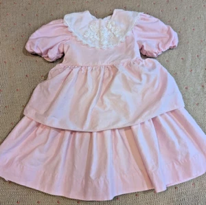 Vintage Fischel by Johnston Girls Pink Dress Size 4 Tiered Puff Sleeves Easter - Picture 1 of 15