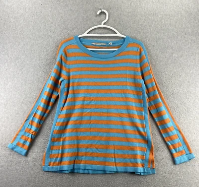 Soft Surroundings M Blue Orange Stripe Sweater Long Sleeve Crew Wool Cashmere - Image 1 of 4