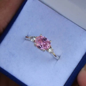 Pink Sapphire Ring 925 Sterling Silver Women Ring Anniversary Gift For Her - Picture 1 of 6