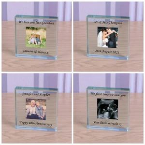 Your Own Any Message - Personalised Photo Picture Glass Block Ornament Gift 9cm - Picture 1 of 5